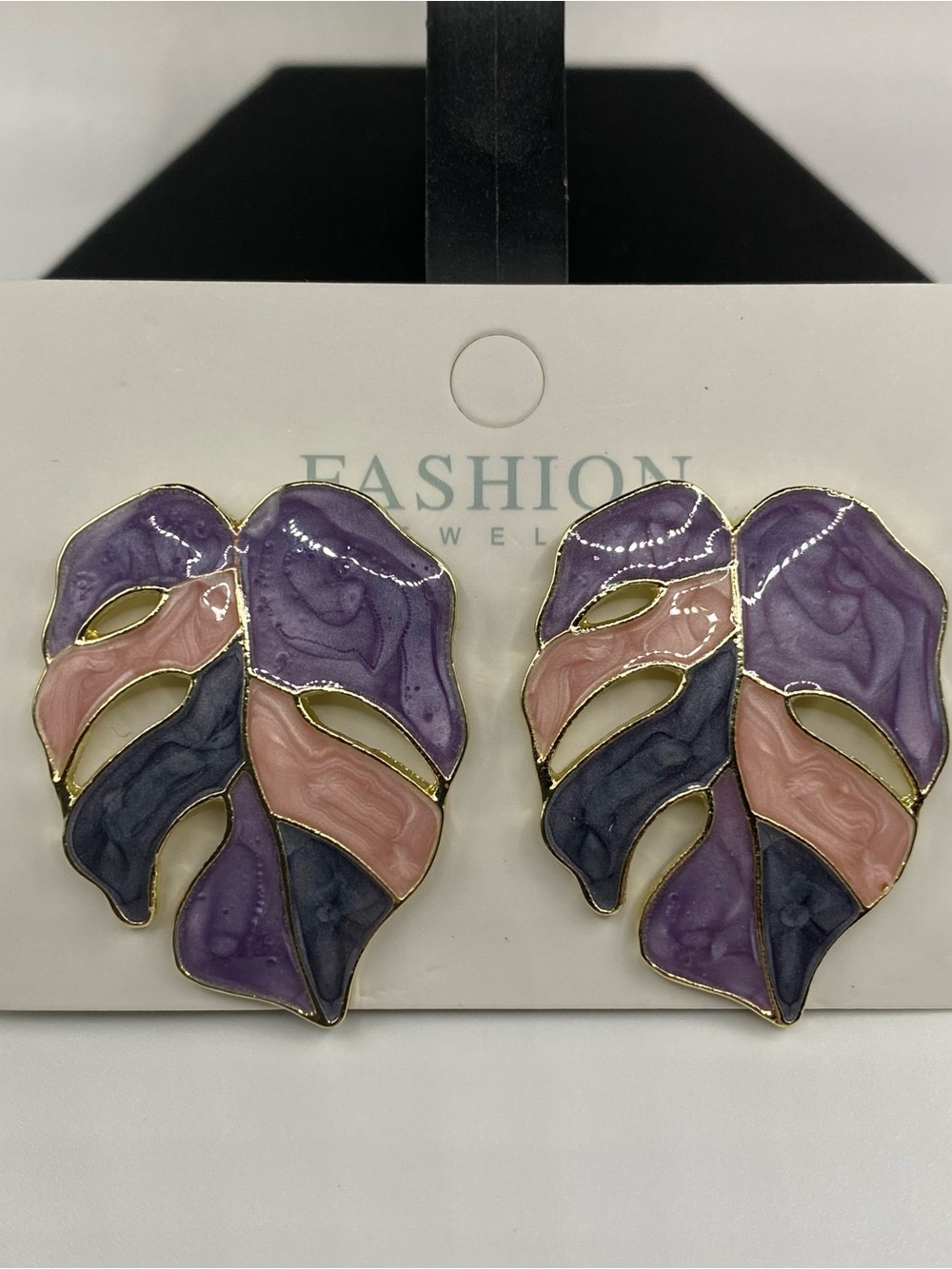 Jewelry Purple & Pink Leaf Statement Earrings
